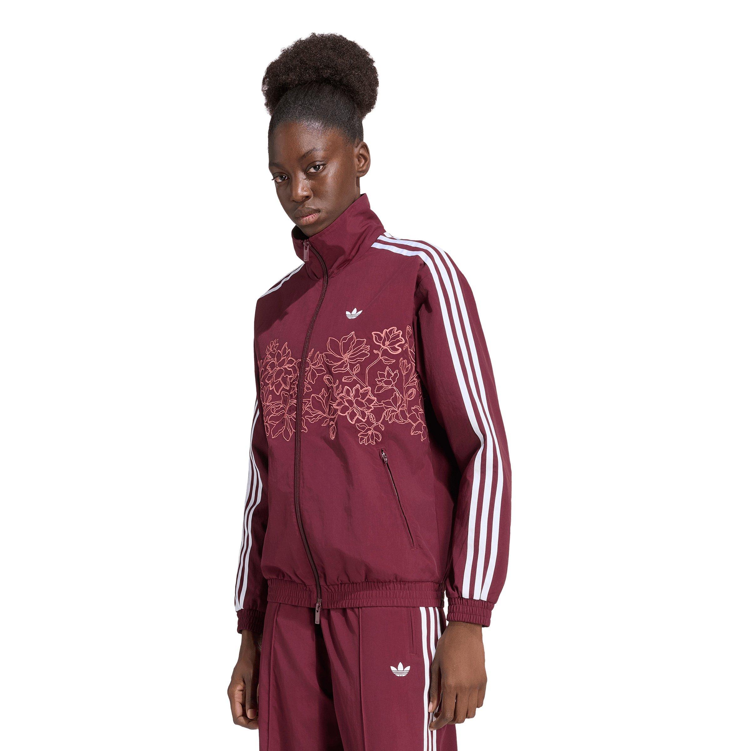 adidas Originals Women's Floral GFX Firebird Loose Track Jacket - Maroon - MAROON